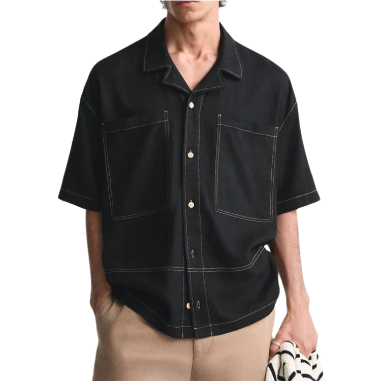 Camisa Masculina com Contraste em Linho Bianchino BC361 - Design Moderno e Sofisticado com Detalhes Contrastantes.