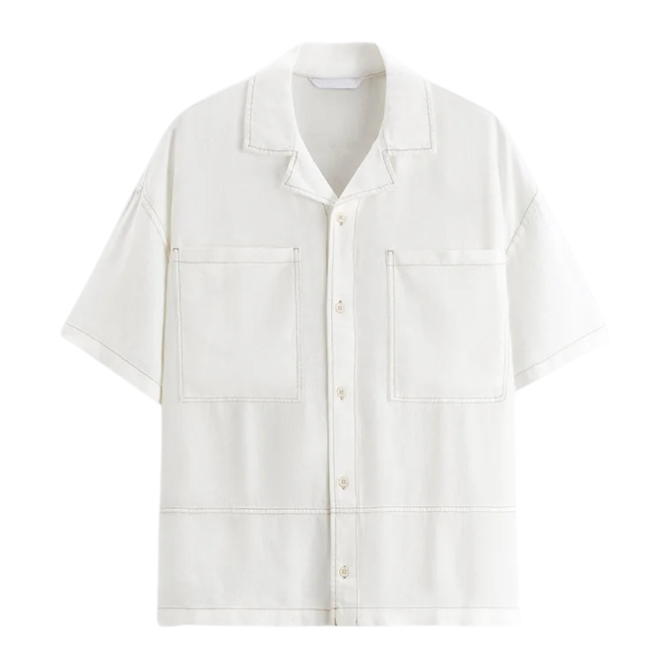 Camisa Masculina com Contraste em Linho Bianchino BC361 - Design Moderno e Sofisticado com Detalhes Contrastantes.