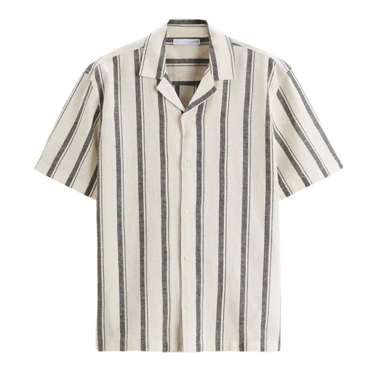 Camisa Masculina em Linho Listrada Bianchino BC359 - Estampa Moderna e Conforto Respiráveis para Estilo Casual e Sofisticado.