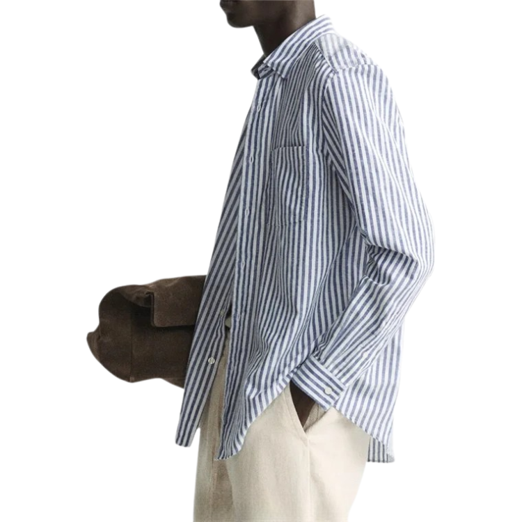 Camisa Masculina em Linho Listrada Bianchino BC358 - Design Moderno em Linho Premium para Conforto e Elegância.