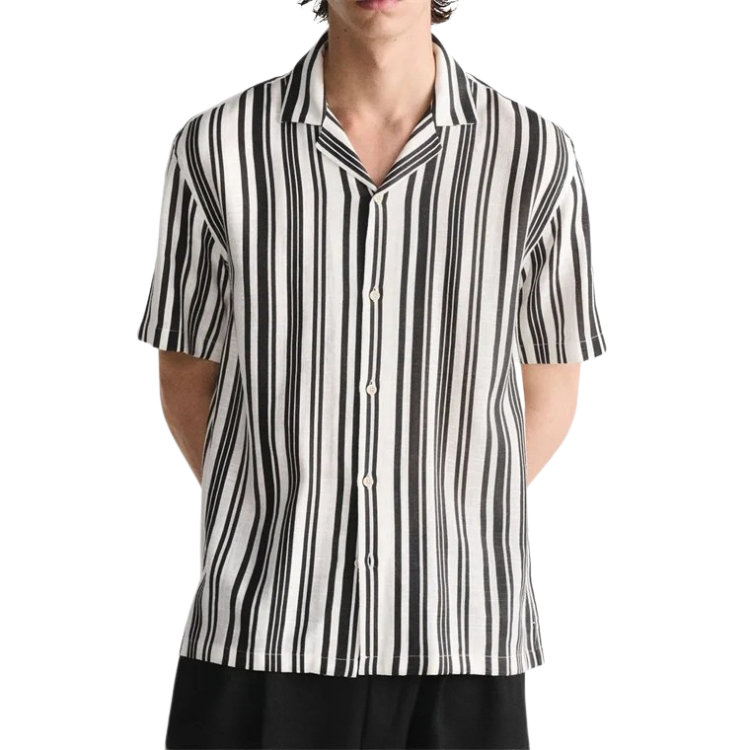Camisa Masculina em Linho Listrada Bianchino BC359 - Estampa Moderna e Conforto Respiráveis para Estilo Casual e Sofisticado.