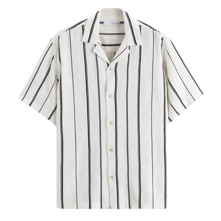 Camisa Masculina em Linho Listrada Bianchino BC359 - Estampa Moderna e Conforto Respiráveis para Estilo Casual e Sofisticado.