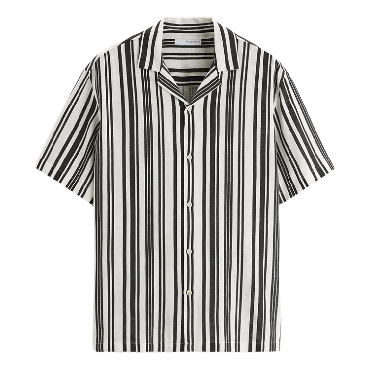 Camisa Masculina em Linho Listrada Bianchino BC359 - Estampa Moderna e Conforto Respiráveis para Estilo Casual e Sofisticado.