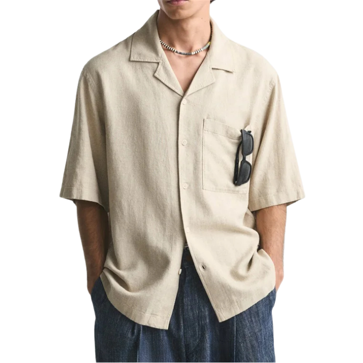 Camisa Masculina em Linho Relaxed Fit Bianchino BC360 - Caimento Solto e Confortável para Estilo Casual e Sofisticado.