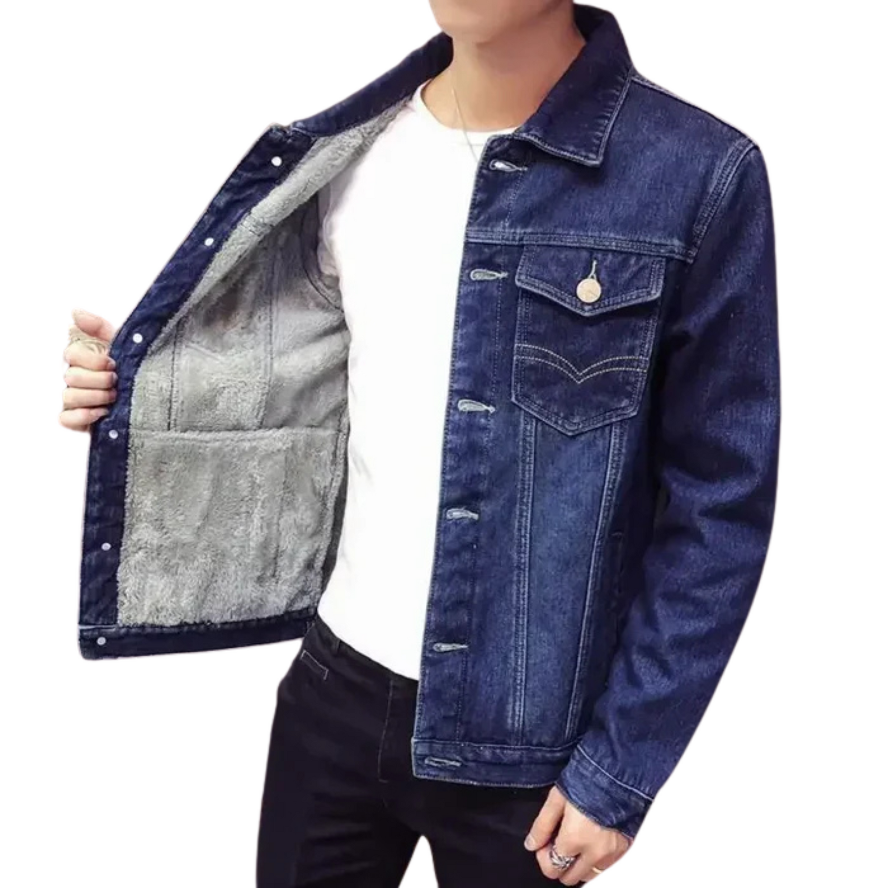 Jaqueta Jeans Masculina Bianchino BC133 - Design sofisticado em jeans premium com isolamento térmico e caimento elegante.