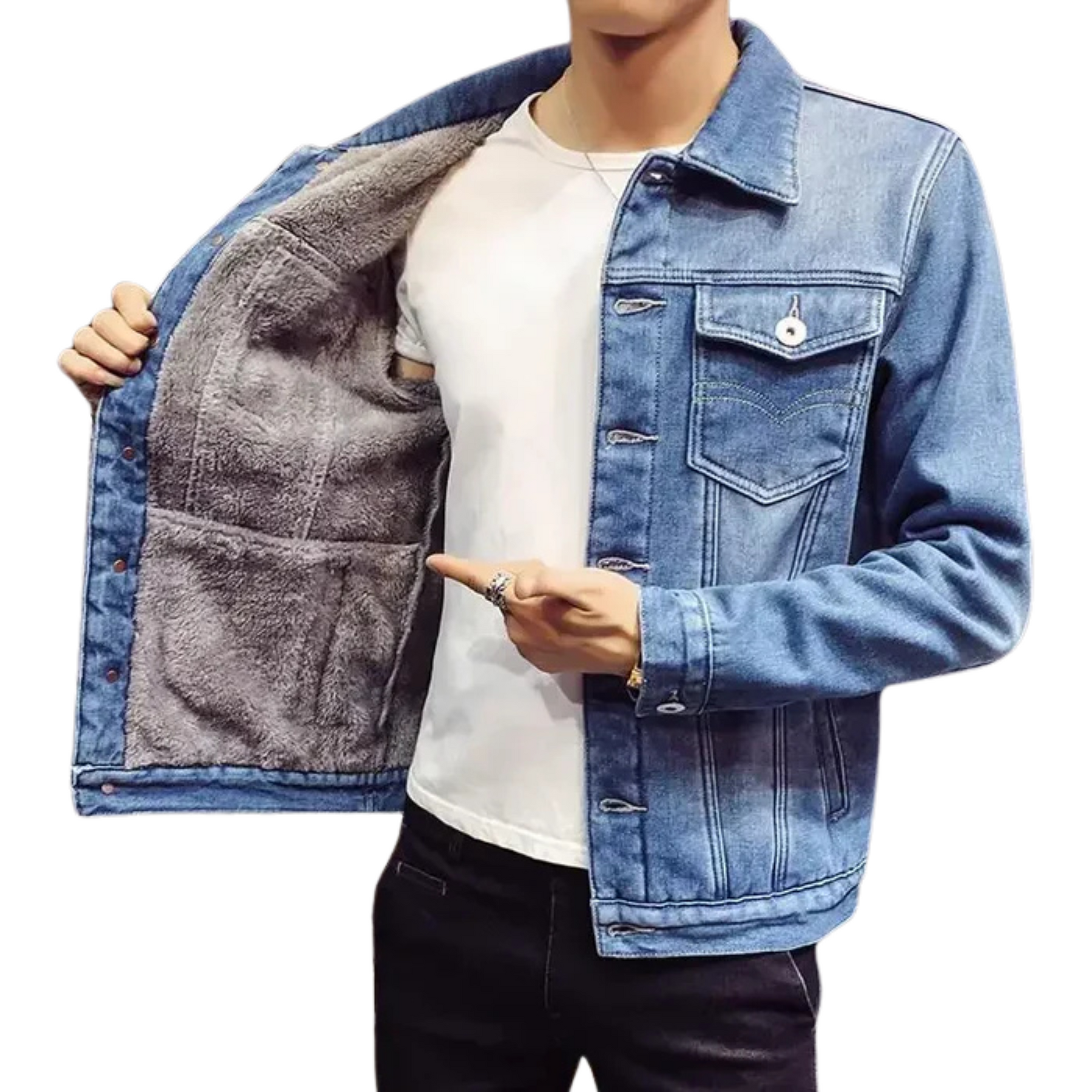 Jaqueta Jeans Masculina Bianchino BC133 - Design sofisticado em jeans premium com isolamento térmico e caimento elegante.
