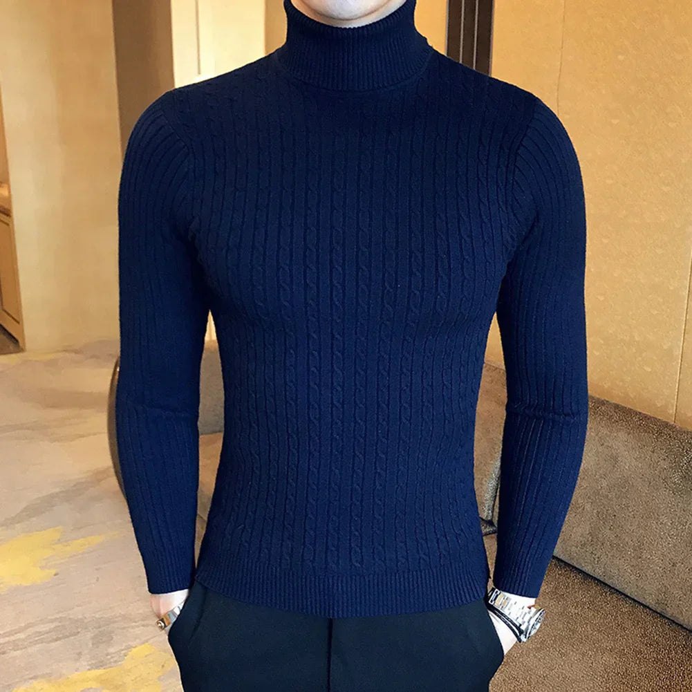 Suéter Masculino Pullover de Gola Alta Bianchino BC177 - Slim Fit com Tecido Premium e Gola Alta Sofisticada para Elegância e Conforto em Dias Frios.