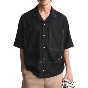 Camisa Masculina com Contraste em Linho Bianchino BC361 - Design Moderno e Sofisticado com Detalhes Contrastantes.