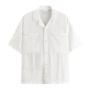 Camisa Masculina com Contraste em Linho Bianchino BC361 - Design Moderno e Sofisticado com Detalhes Contrastantes.