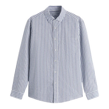 Camisa Masculina em Linho Listrada Bianchino BC358 - Design Moderno em Linho Premium para Conforto e Elegância.
