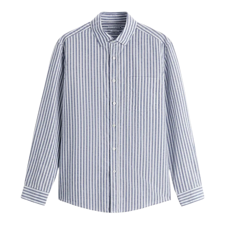 Camisa Masculina em Linho Listrada Bianchino BC358 - Design Moderno em Linho Premium para Conforto e Elegância.