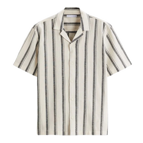 Camisa Masculina em Linho Listrada Bianchino BC359 - Estampa Moderna e Conforto Respiráveis para Estilo Casual e Sofisticado.