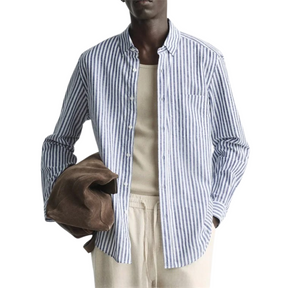 Camisa Masculina em Linho Listrada Bianchino BC358 - Design Moderno em Linho Premium para Conforto e Elegância.