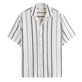 Camisa Masculina em Linho Listrada Bianchino BC359 - Estampa Moderna e Conforto Respiráveis para Estilo Casual e Sofisticado.