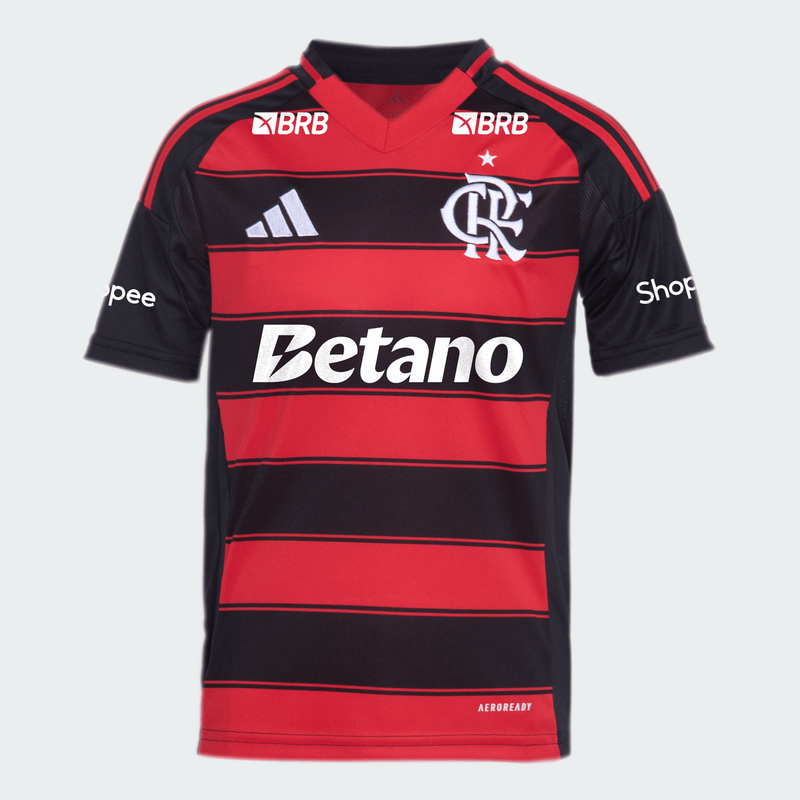 Manto Flamengo Infantil Jogo 1 Adidas 2025 – Com Kit Patrocínio – Saúl 8